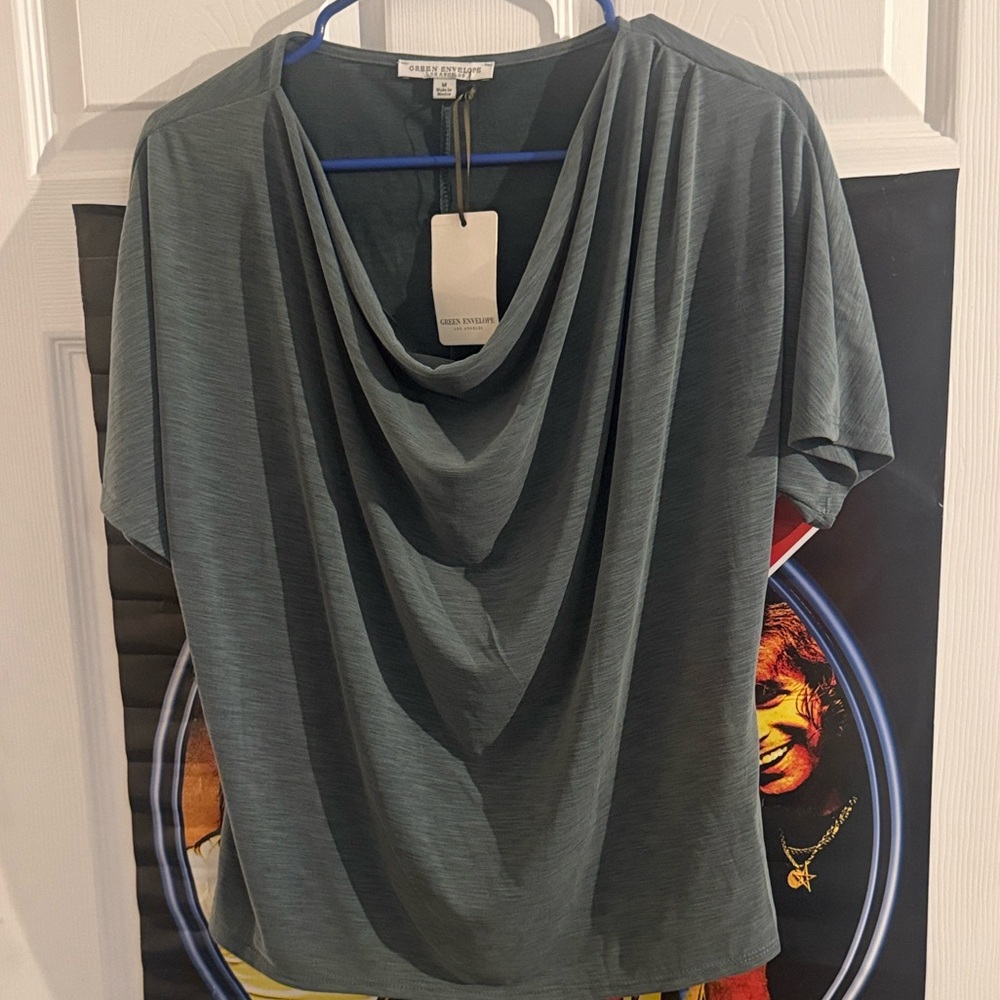 Green Envelope Women's Drape Neck Blouse - Dark Green